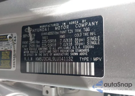 2020 Hyundai Tucson Sel из США, поврежденный, VIN KM8J3CAL9LU141132